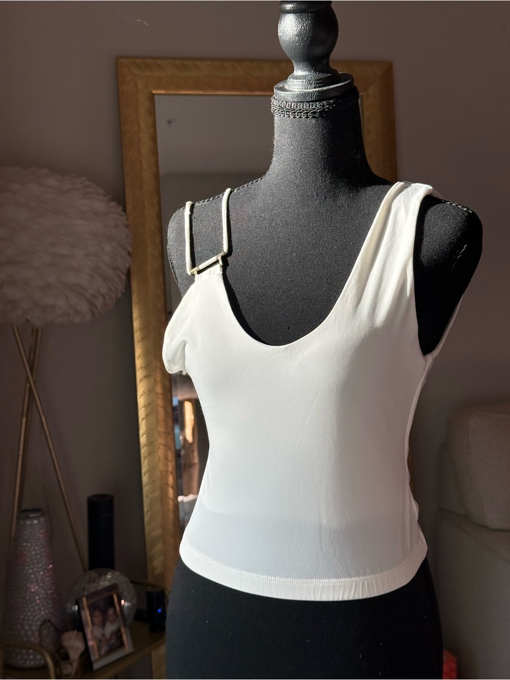 NWT 🏷️ Nocturne White Asymmetric Buckle Strap Women's Fitted Tank